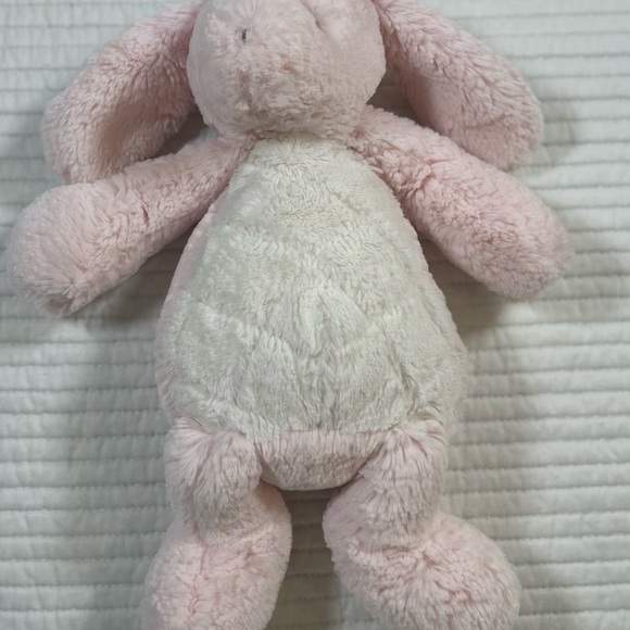 Demdaco- Nat & Jules Pink and White Fluffy Stuffed Bunny - Picture 2 of 7